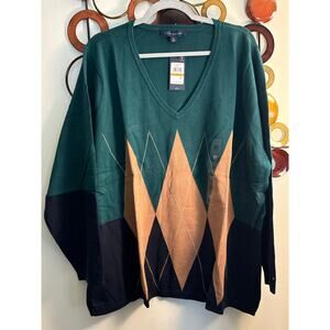 Tommy Hilfiger women’s plus 3x v neck green and tan sweater